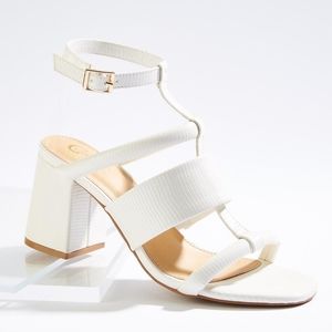 Textured T- Strap Heeled Sandals